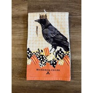 Mackenzie-Childs Nevermore Crow Courtly Check/Stripe Dish Towel H3